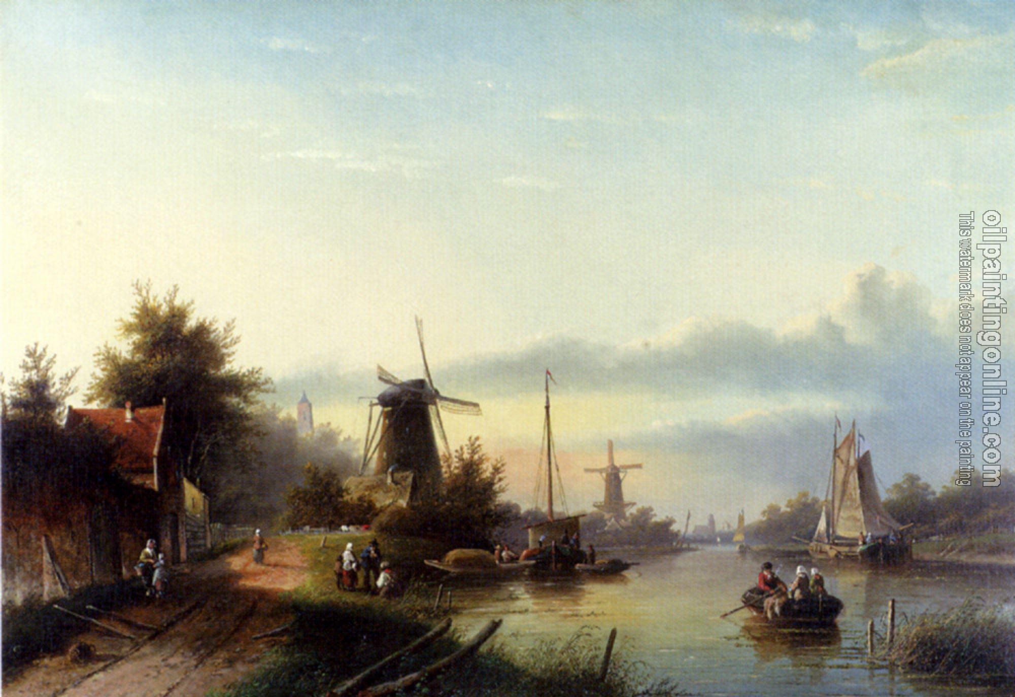Jan Jacob Coenraad Spohler - Boats On A Dutch Canal
